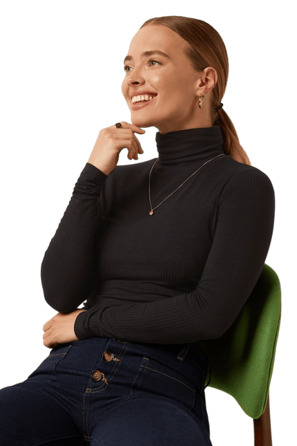 King Louie Rollneck Top Uni Rib Black