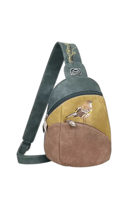 Backpack, Sling Bag "Tjirp", Dark Blue/Yellow/Brown