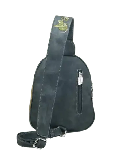 mála droma, slingbag "Tjirp", gorm dorcha/ buí/ donn