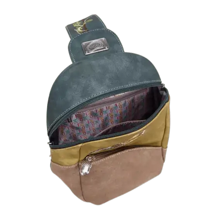 Backpack, Sling Bag "Tjirp", Dark Blue/Yellow/Brown