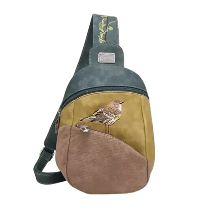 Backpack, Sling Bag "Tjirp", Dark Blue/Yellow/Brown