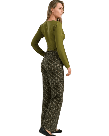 LALAMOUR Sue Jersey-Hose, abstrakte Blume grün