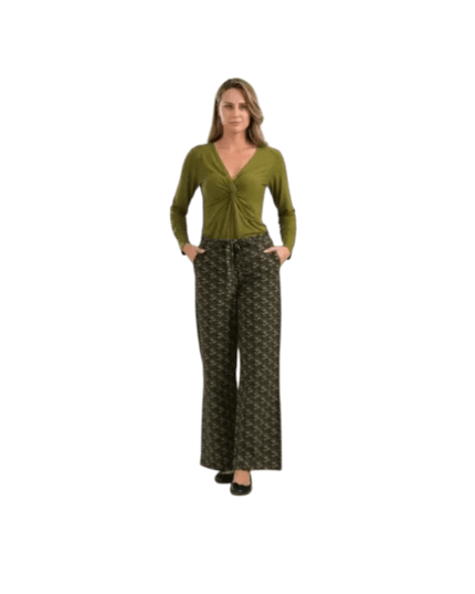 LALAMOUR Sue Jersey-Hose, abstrakte Blume grün