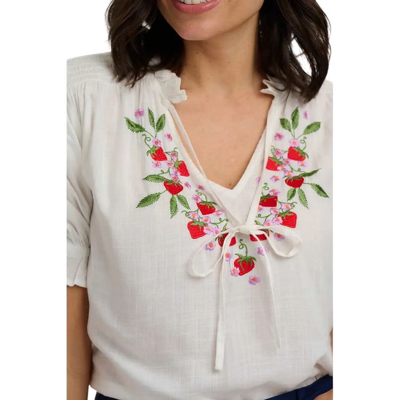 SUGAR HILL BRIGHTON Blusa franzida Angelique Off White, Morango Selvagem