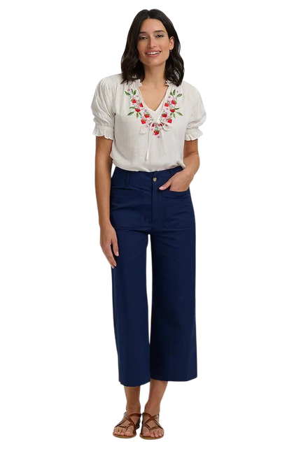 SUGAR HILL BRIGHTON ANGELIQUE SHIRRED TOP  OFF WHITE, WILD STRAWBERRY
