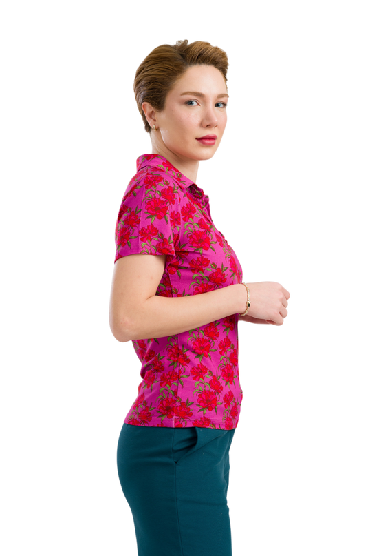 Blusa Suzy Manga Curta - Flores Fúcsia