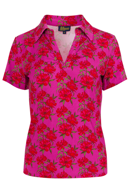 Suzy Top Short Sleeve - Fuchsia Flowers