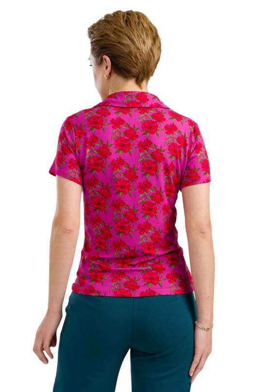 Blusa Suzy Manga Curta - Flores Fúcsia