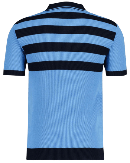Terry Retro Mod Żebrowany Sweter Polo w Paski Niebiesko-Czarny