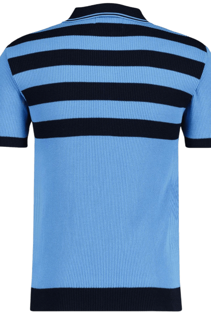 Terry Retro Mod Ribbed Knit Striped Polo in Blue/Black