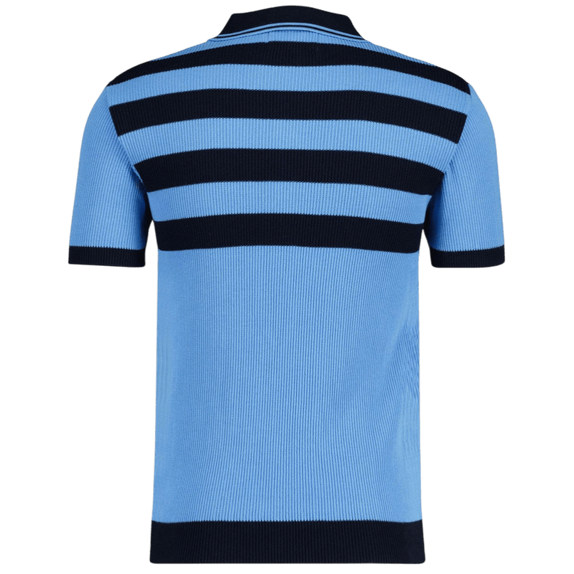 Terry Retro Mod Ribbed Knit Striped Polo in Blue/Black