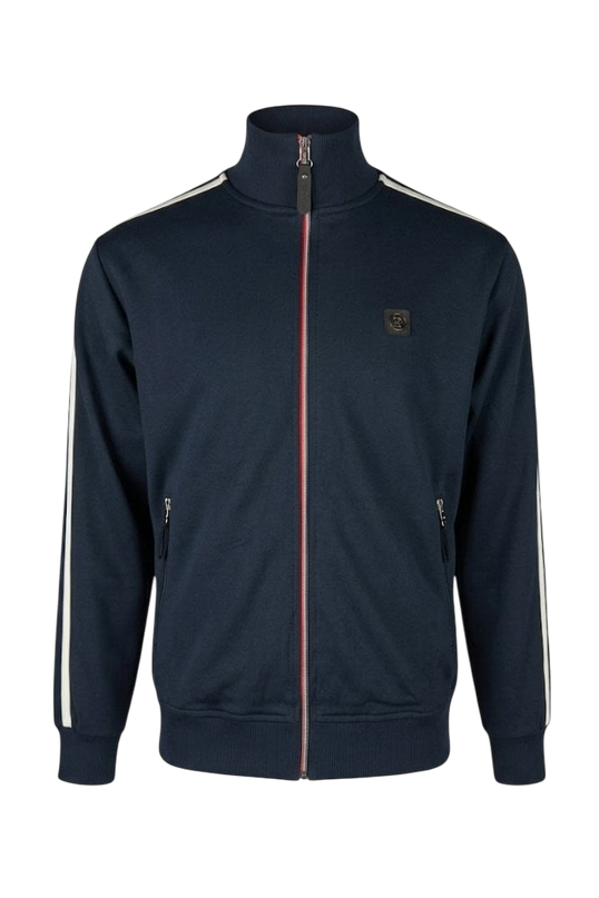TROJAN TWIN-STRIPE CONTRAST ZIP TRACK TOP, NAVY